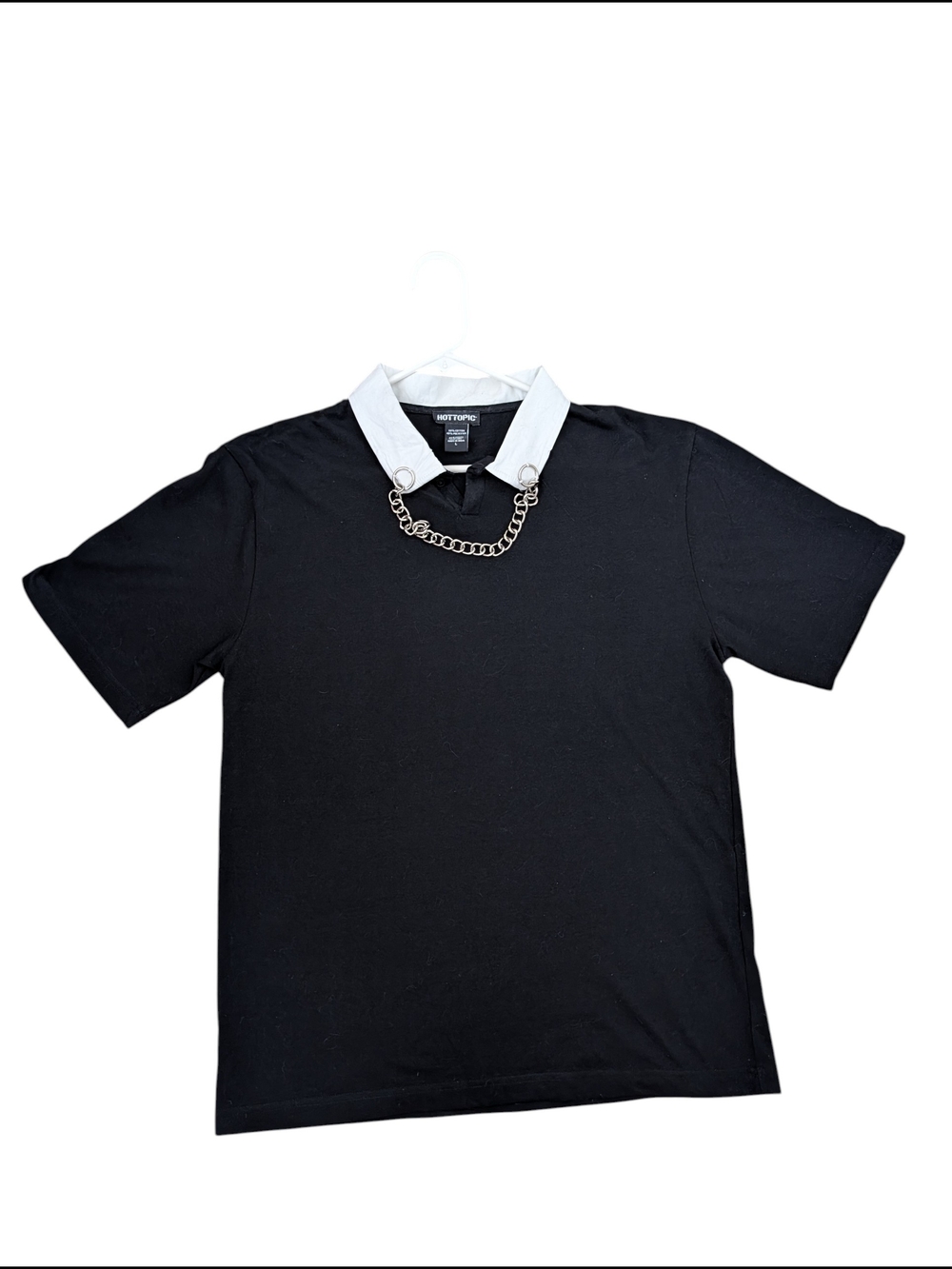Hot Topic Black Tee with White Faux Collar & Silver Chain - Emo Grunge Punk L